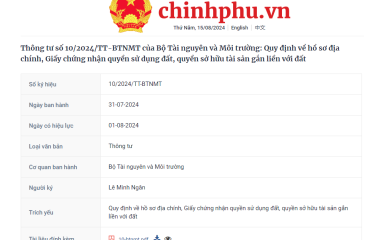 Thông tư số 09/2024/TT-BTNMT của Bộ Tài nguyên và Môi trường: Quy định về nội dung, cấu trúc, kiểu thông tin cơ sở dữ liệu quốc gia về đất đai và yêu cầu kỹ thuật đối với phần mềm ứng dụng của Hệ thống thông tin quốc gia về đất đai