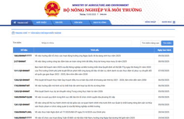 CƠ SỞ DỮ LIỆU VĂN BẢN CHỈ ĐẠO NGÀNH NÔNG NGHIỆP VÀ MÔI TRƯỜNG