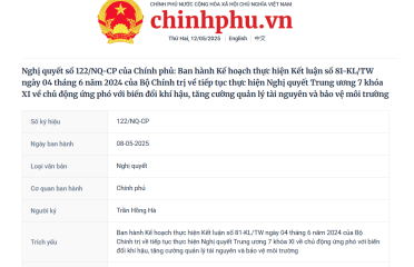 Nghị quyết về chủ động ứng phó với biến đổi khí hậu, tăng cường quản lý tài nguyên và bảo vệ môi trường
