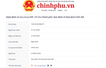 Nghị định số 104/2024/NĐ-CP của Chính phủ: Quy định về Quỹ phát triển đất