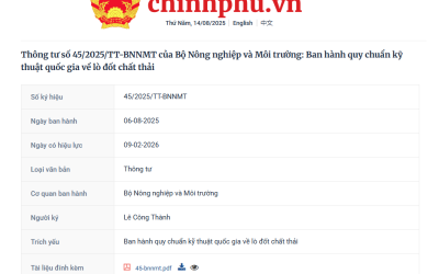 Thông tư số 45/2025/TT-BNNMT của Bộ Nông nghiệp và Môi trường: Ban hành quy chuẩn kỹ thuật quốc gia về lò đốt chất thải
