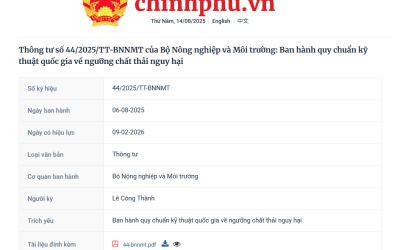 Thông tư số 44/2025/TT-BNNMT của Bộ Nông nghiệp và Môi trường: Ban hành quy chuẩn kỹ thuật quốc gia về ngưỡng chất thải nguy hại