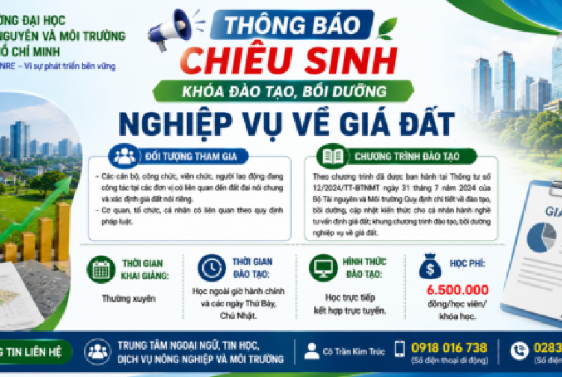 Thông báo về việc chiêu sinh khóa đào tạo, bồi dưỡng  nghiệp vụ về giá đất