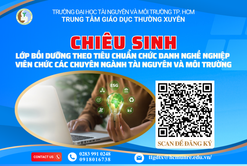 Chiêu sinh Bồi dưỡng theo tiêu chuẩn chức danh nghề nghiệp viên chức các chuyên ngành tài nguyên và môi trường - T10.2024